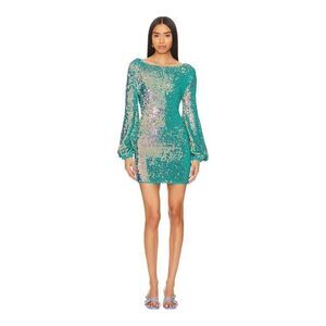 Retrofête Tara Sequin-Embellished Crochet Mini Dress | Aquamarine, NWT, XS